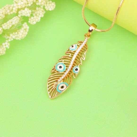 "Elegant Peacock Feather Evil Eye Pendant, XPPT1318 - Picture 4 of 12